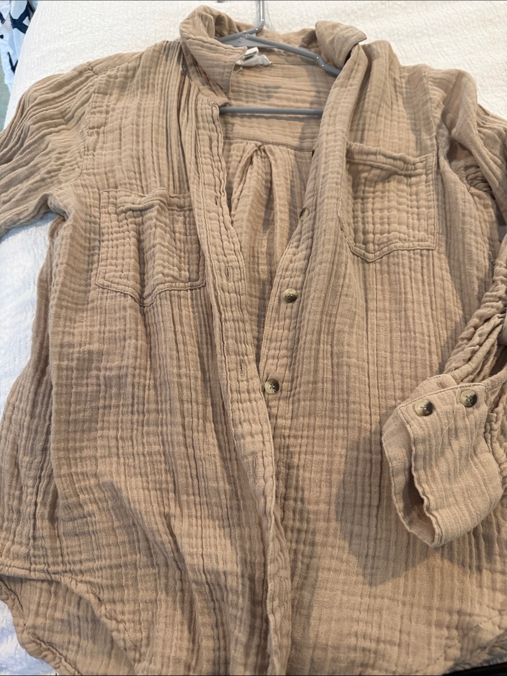 Women's Textured 100 percent cotton Button-Front Shirt - Tan
